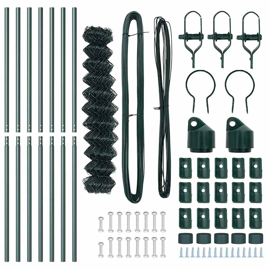 Kettengliedzaun mit Pfosten Grün 1,2 x 10 m Stahl